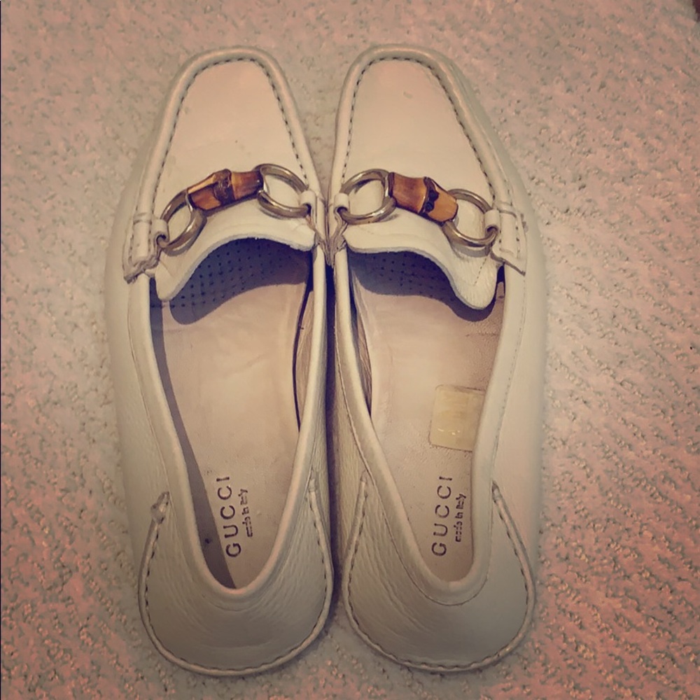 White Gucci bamboo loafers